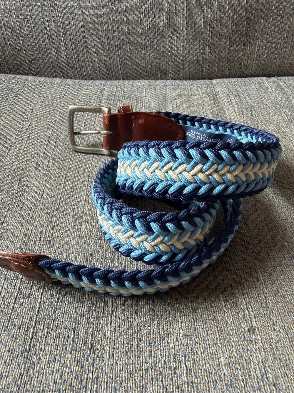 Vineyard Vines Men’s Blue/Light Braided Stretch Leather Belt Size: 30